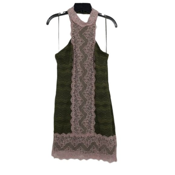Free People Natasha Pink Green lace halter  mini bodycon dress - Picture 5 of 16